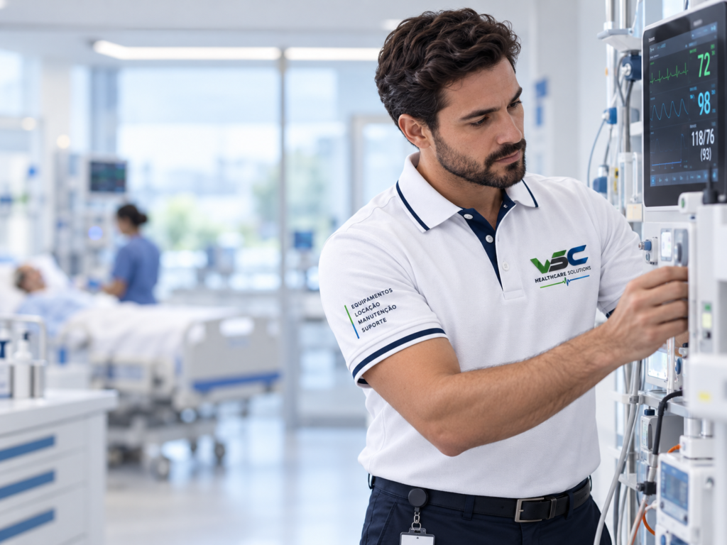 Técnico da VSC realizando manutenção em equipamento hospitalar